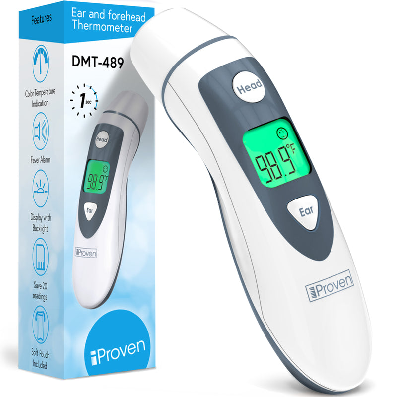 iProven DMT-489 Forehead and Ear Thermometer for Adults - Highly accurate 1-second readings - Fever Alarm - Color Temperature Indicator - Medical Thermometer for Adults, Kids and Babies