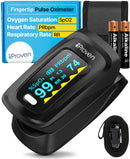 iProven OXI-27 Pulse Oximeter Fingertip O2 Saturation Monitor - Finger Pulse Oximeter - Measure O2 Saturation Levels - incl. Batteries, Case and Lanyard