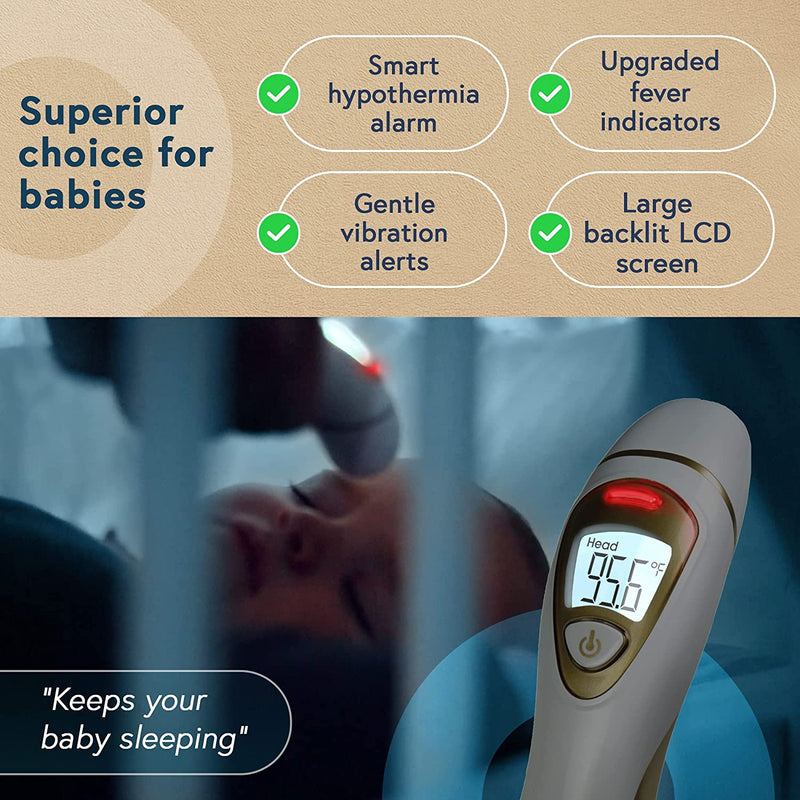 iProven DMT-77 No-Touch Forehead Thermometer for Adults, Kids, Babies [Superior Accuracy, Upgraded Fever Alarm, Quiet Vibration Alerts] Digital Infrared Baby Thermometer with Ear Mode, Hypothermia Alarm