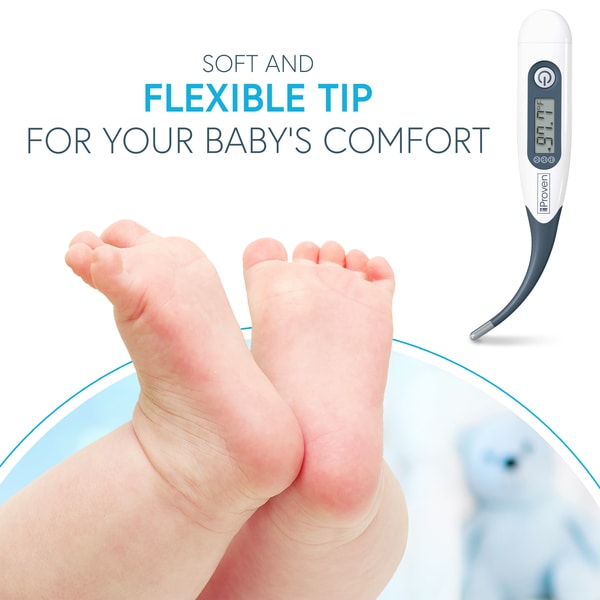 Digital clinical thermometer, flexible top for baby, child or adults