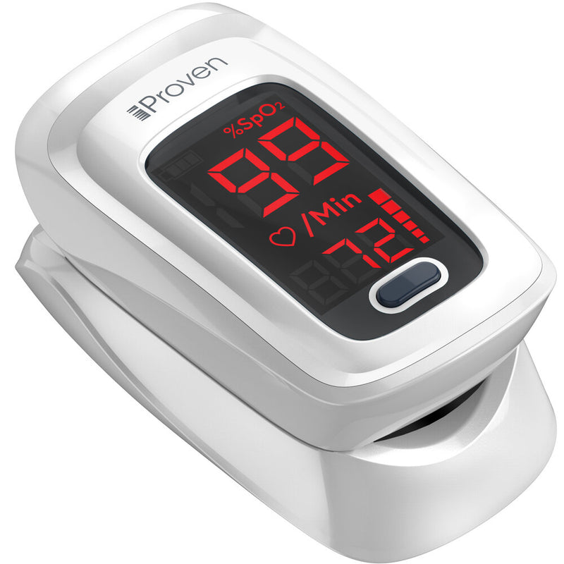 iProven OXI-27 Pulse Oximeter Fingertip O2 Saturation Monitor - Finger Pulse Oximeter - Measure O2 Saturation Levels - incl. Batteries, Case and Lanyard
